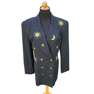 SOLINI NEW YORK VINTAGE SUN MOON STARS BLACK & GOLD BLAZER